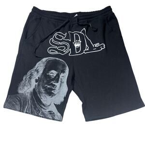 SDL Shorts Mens 35 Black Skys Da Limit Benjamin Franklin Sweat Fleece Casual